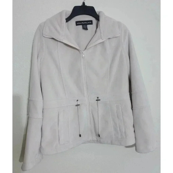 Kristen Blake Jackets & Blazers - Kristen Blake Velour Jacket Full Zip Adjustable Waist Pockets Cream Ivory Sz Med